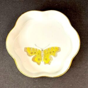 Fitz and Floyd 3-3/4" Butterfly Papillon Scalloped Dish Gold Trim Trinket Dish